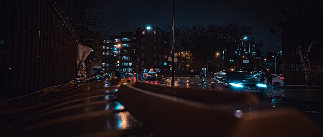 Autonomous vehicle on street at night