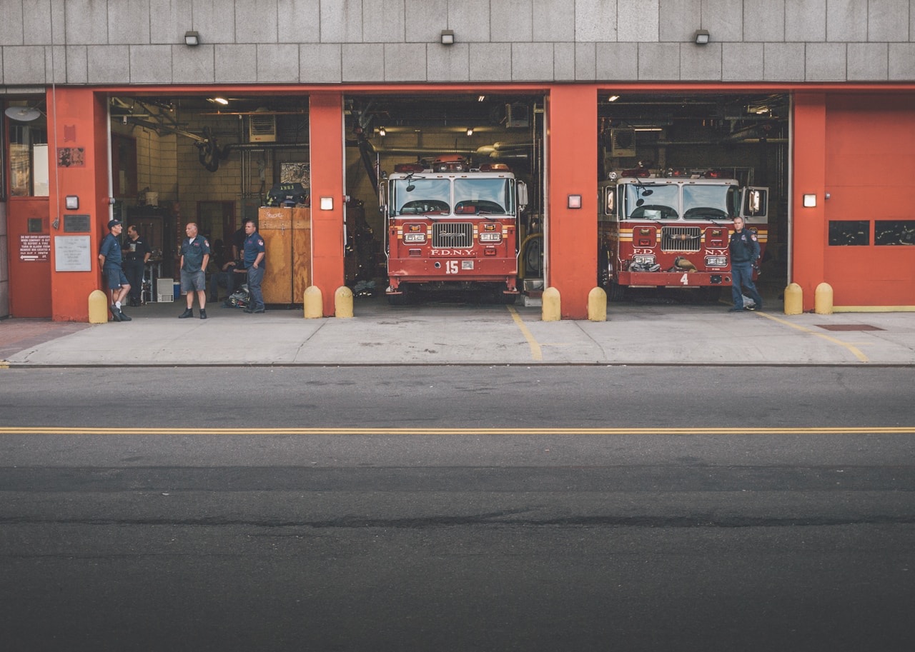 FDNY fire station with engines ready for deployment