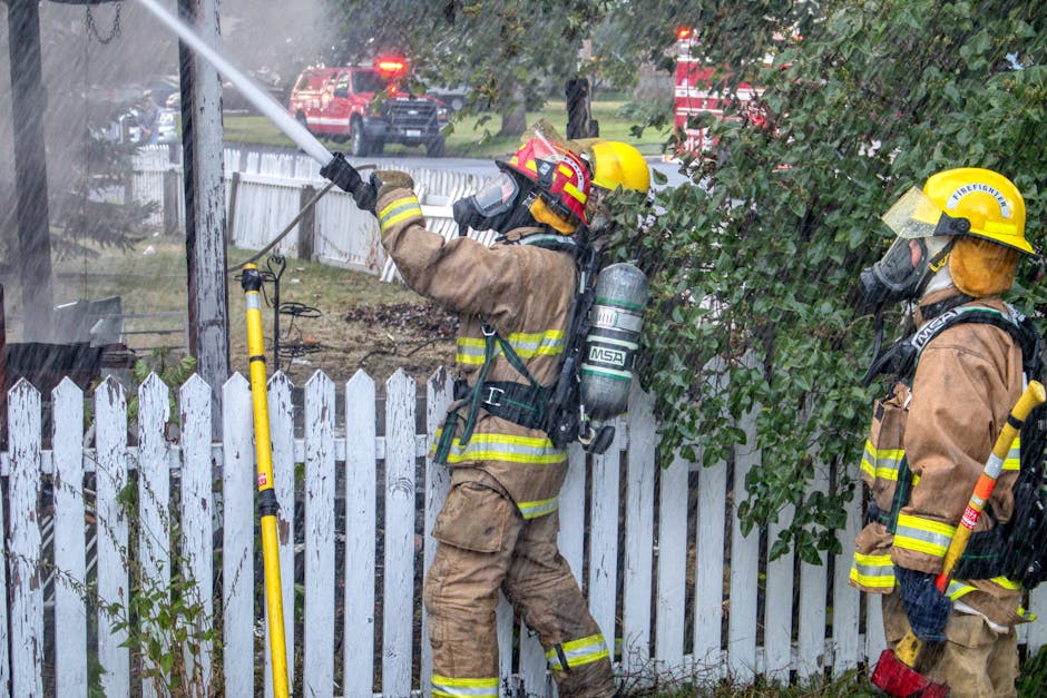 American firefighters at fire scene with MSA SCBA equipment